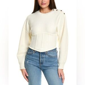 MAJE Corset Hem Sweater in Ecru Size 1/Small